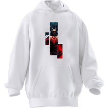 Nmg Tekstil Unisex Premium Pamuk Beyaz  3lü Ayna Baskılı 3 Iplik Kapüşonlu Sweatshirt