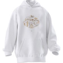 Nmg Tekstil Unisex Premium Pamuk Beyaz  Dağ Manzara Baskılı 3 Iplik Kapüşonlu Sweatshirt