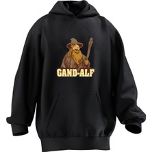 Nmg Tekstil Unisex Premium Pamuk Siyah  Gandalf Poster Baskılı 3 Iplik Kapüşonlu Sweatshirt