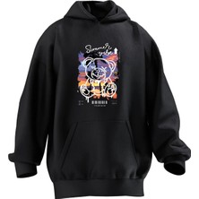 Nmg Tekstil Unisex Premium Pamuk Siyah  Ayıcık Çarpı Göz Baskılı 3 Iplik Kapüşonlu Sweatshirt