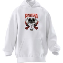 Nmg Tekstil Unisex Premium Pamuk Beyaz  Pantera Baskılı 3 Iplik Kapüşonlu Sweatshirt