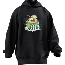 Nmg Tekstil Unisex Premium Pamuk Siyah Tatil Palmiye Içecek Havuz Baskılı 3 Iplik Kapüşonlu Sweatshirt