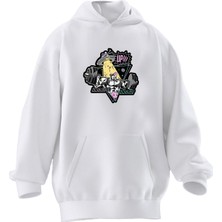 Nmg Tekstil Unisex Premium Pamuk Beyaz  Body Yapan Inek Baskılı 3 Iplik Kapüşonlu Sweatshirt