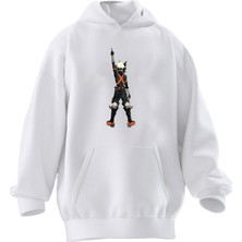 Nmg Tekstil Unisex Premium Pamuk Beyaz  Özgürlükçü Anime Baskılı 3 Iplik Kapüşonlu Sweatshirt