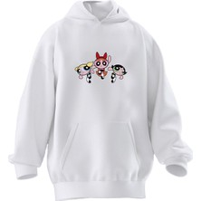Nmg Tekstil Unisex Premium Pamuk Beyaz  Power Girls Baskılı 3 Iplik Kapüşonlu Sweatshirt