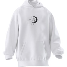 Nmg Tekstil Unisex Premium Pamuk Beyaz  Hilal Kurukafa Baskılı 3 Iplik Kapüşonlu Sweatshirt