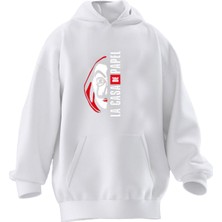 Nmg Tekstil Unisex Premium Pamuk Beyaz  Papel Yazı Maske Baskılı 3 Iplik Kapüşonlu Sweatshirt