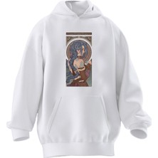 Nmg Tekstil Unisex Premium Pamuk Beyaz  Jinx Poster Baskılı 3 Iplik Kapüşonlu Sweatshirt