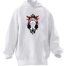 Nmg Tekstil Unisex Premium Pamuk Beyaz  Anime Erkek Baskılı 3 Iplik Kapüşonlu Sweatshirt