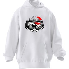 Nmg Tekstil Unisex Premium Pamuk Beyaz Ski Mask Baskılı 3 Iplik Kapüşonlu Sweatshirt