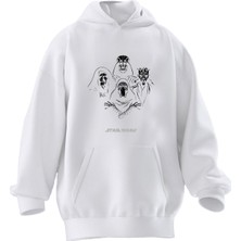 Nmg Tekstil Unisex Premium Pamuk Beyaz Starwars Dörtlü Poster Baskılı 3 Iplik Kapüşonlu Sweatshirt