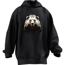 Nmg Tekstil Unisex Premium Pamuk Siyah  Ayı Gölgeler Baskılı 3 Iplik Kapüşonlu Sweatshirt