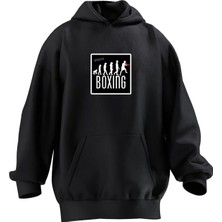 Nmg Tekstil Unisex Premium Pamuk Siyah  Boxing Baskılı 3 Iplik Kapüşonlu Sweatshirt