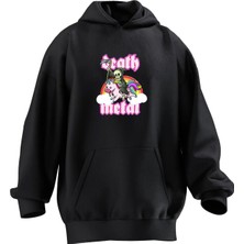 Nmg Tekstil Unisex Premium Pamuk Siyah  Death Metal Baskılı 3 Iplik Kapüşonlu Sweatshirt