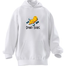 Nmg Tekstil Unisex Premium Pamuk Beyaz  Dinazor Ağırlık Baskılı 3 Iplik Kapüşonlu Sweatshirt