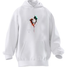 Nmg Tekstil Unisex Premium Pamuk Beyaz  Balon Aslan Baskılı 3 Iplik Kapüşonlu Sweatshirt
