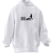 Nmg Tekstil Unisex Premium Pamuk Beyaz  Biçki Makinası Baskılı 3 Iplik Kapüşonlu Sweatshirt