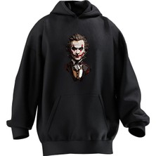 Nmg Tekstil Unisex Premium Pamuk Siyah Şık Joker Baskılı 3 Iplik Kapüşonlu Sweatshirt