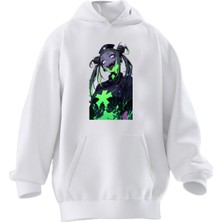 Nmg Tekstil Unisex Premium Pamuk Beyaz Yeşil Cadı Anime Baskılı 3 Iplik Kapüşonlu Sweatshirt