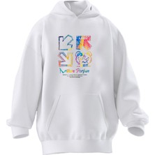 Nmg Tekstil Unisex Premium Pamuk Beyaz  Oklar Renkli Baskılı 3 Iplik Kapüşonlu Sweatshirt