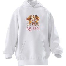 Nmg Tekstil Unisex Premium Pamuk Beyaz  Queen Aslan Baskılı 3 Iplik Kapüşonlu Sweatshirt
