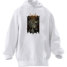 Nmg Tekstil Unisex Premium Pamuk Beyaz  Lamb God Baskılı 3 Iplik Kapüşonlu Sweatshirt