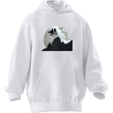 Nmg Tekstil Unisex Premium Pamuk Beyaz Uçan Bisiklet Baskılı 3 Iplik Kapüşonlu Sweatshirt