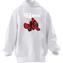 Nmg Tekstil Unisex Premium Pamuk Beyaz  Finding Francis Baskılı 3 Iplik Kapüşonlu Sweatshirt