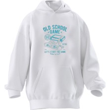 Nmg Tekstil Unisex Premium Pamuk Beyaz  Old School Baskılı 3 Iplik Kapüşonlu Sweatshirt