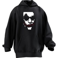 Nmg Tekstil Unisex Premium Pamuk Siyah Silik Joker Baskılı 3 Iplik Kapüşonlu Sweatshirt