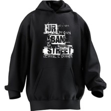 Nmg Tekstil Unisex Premium Pamuk Siyah Sokak Sanatı Grafiti Baskılı 3 Iplik Kapüşonlu Sweatshirt