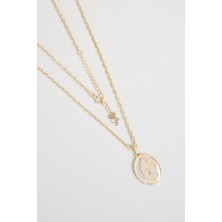 So CHIC Ay ve Yıldız 18 Ayar Sarı Altın Kaplama 50 Cm Gümüş Madalyon Kolye