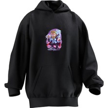 Nmg Tekstil Unisex Premium Pamuk Siyah  Elektrik Kahraman Baskılı 3 Iplik Kapüşonlu Sweatshirt
