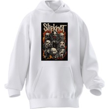 Nmg Tekstil Unisex Premium Pamuk Beyaz Slipknot Zombie Poster Baskılı 3 Iplik Kapüşonlu Sweatshirt