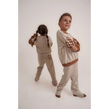 Babybek Collection Babybek Premium Unisex Eşofman Takımı - Kahverengi Dama