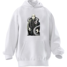 Nmg Tekstil Unisex Premium Pamuk Beyaz Yılanlı Kahraman Baskılı 3 Iplik Kapüşonlu Sweatshirt