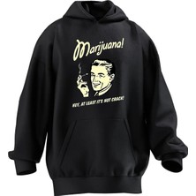 Nmg Tekstil Unisex Premium Pamuk Siyah  Marijuanal Baskılı 3 Iplik Kapüşonlu Sweatshirt