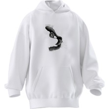 Nmg Tekstil Unisex Premium Pamuk Beyaz Yavru Kedi Gri Baskılı 3 Iplik Kapüşonlu Sweatshirt