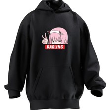 Nmg Tekstil Unisex Premium Pamuk Siyah  Darling Pembe Baskılı 3 Iplik Kapüşonlu Sweatshirt