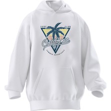 Nmg Tekstil Unisex Premium Pamuk Beyaz  California Süpermen Baskılı 3 Iplik Kapüşonlu Sweatshirt