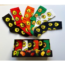 Socks And More Avokado Desenli 6'lı Çorap Kutusu Unisex Renkli