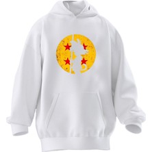 Nmg Tekstil Unisex Premium Pamuk Beyaz Yıldızlı Gölge Sarı Baskılı 3 Iplik Kapüşonlu Sweatshirt