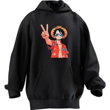 Nmg Tekstil Unisex Premium Pamuk Siyah Tatilci Anime Genç Baskılı 3 Iplik Kapüşonlu Sweatshirt