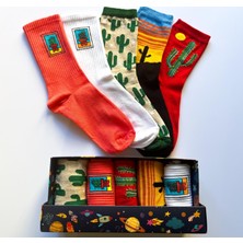 Socks And More Kaktüs Desenli 5'li Çorap Kutusu Unisex Renkli