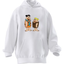 Nmg Tekstil Unisex Premium Pamuk Beyaz  Fred Barny Baskılı 3 Iplik Kapüşonlu Sweatshirt