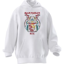 Nmg Tekstil Unisex Premium Pamuk Beyaz  Iran Maiden Yeşil Kırmızı Baskılı 3 Iplik Kapüşonlu Sweatshirt