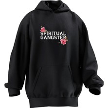 Nmg Tekstil Unisex Premium Pamuk Siyah Spiritual Baskılı 3 Iplik Kapüşonlu Sweatshirt
