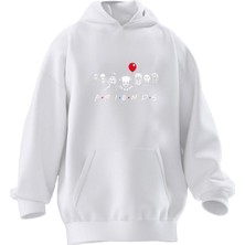 Nmg Tekstil Unisex Premium Pamuk Beyaz  Friens Kafalar Baskılı 3 Iplik Kapüşonlu Sweatshirt