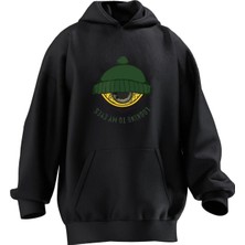 Nmg Tekstil Unisex Premium Pamuk Siyah  Bereli Göz Baskılı 3 Iplik Kapüşonlu Sweatshirt