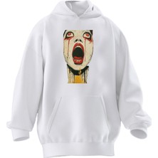 Nmg Tekstil Unisex Premium Pamuk Beyaz Zombie Kız Baskılı 3 Iplik Kapüşonlu Sweatshirt